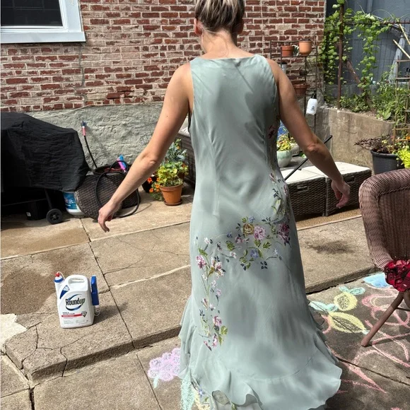 Alex Evenings Sage Floral Beaded Dress Sz 16 - Picture 4 of 7